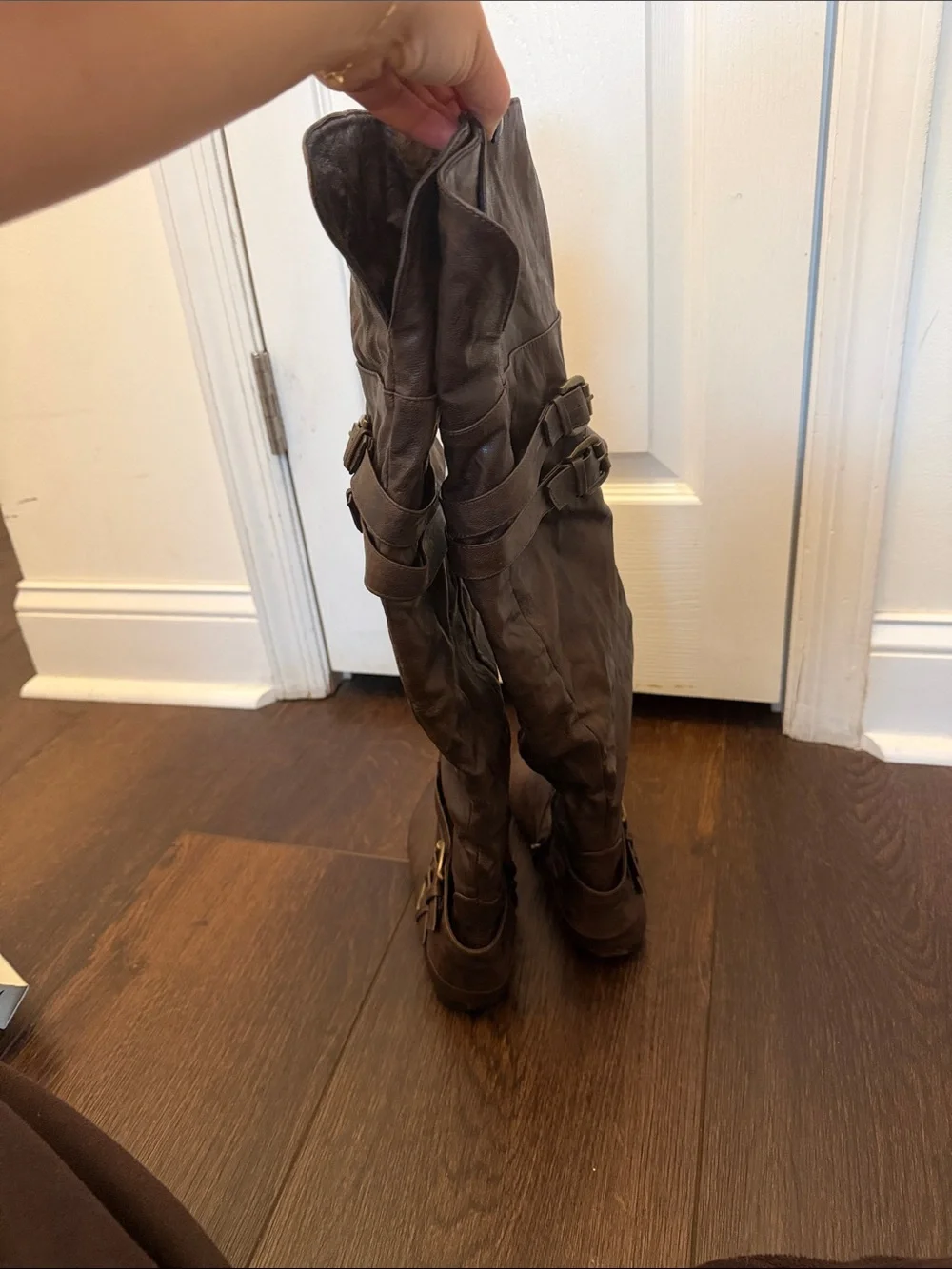 Over-the-Knee Buckle Boots in Dark Brown